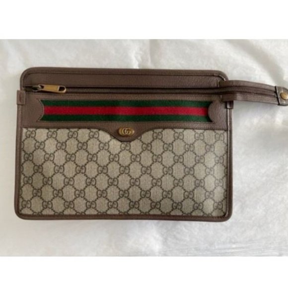 Gucci Ophidia Red Zip Large Clutch Handbag Italy Leather Men Pouch Bag New - Picture 5 of 7